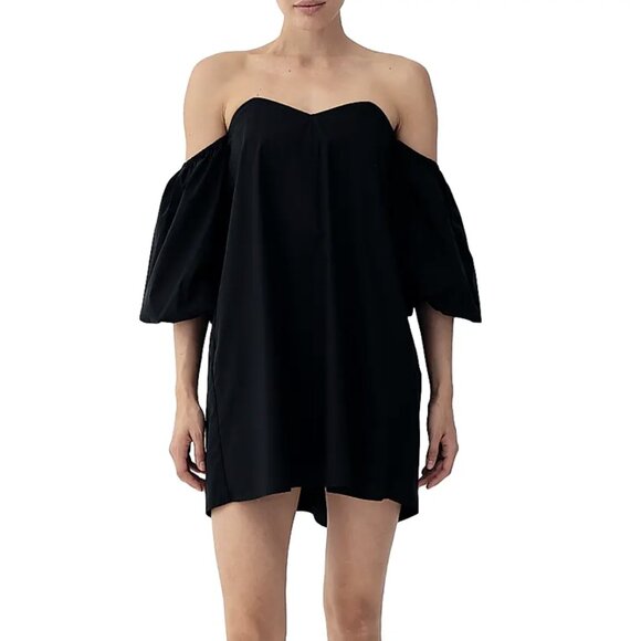 -NWT- BIRD & KNOLL PARKER COTTON POPLIN OFF-THE-SHOUDER DRESS IN BLACK SZ M - Picture 1 of 4
